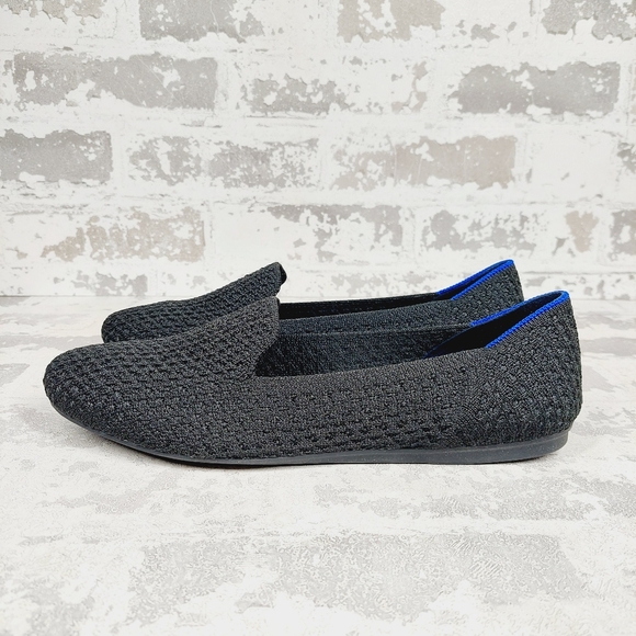 New Rothy's The Flat Black Knit Round Toe Slip On Loafers V634